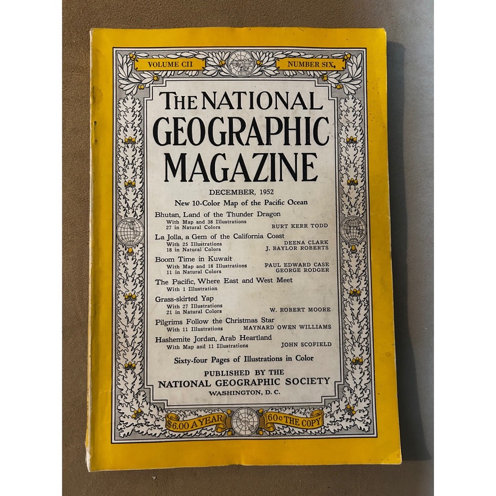 Vintage National Geographic Magazine December 1952 Santa Coca-Cola Ad Bhutan MCM